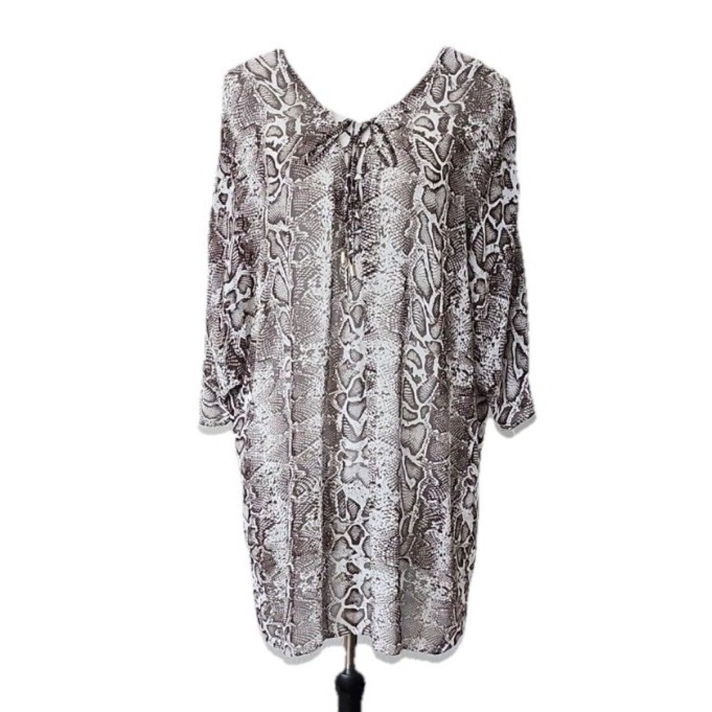 Tommy Bahama Top XL Cover Up Beach Pool Animal Print Lace Up Long Chic‎ Sheer